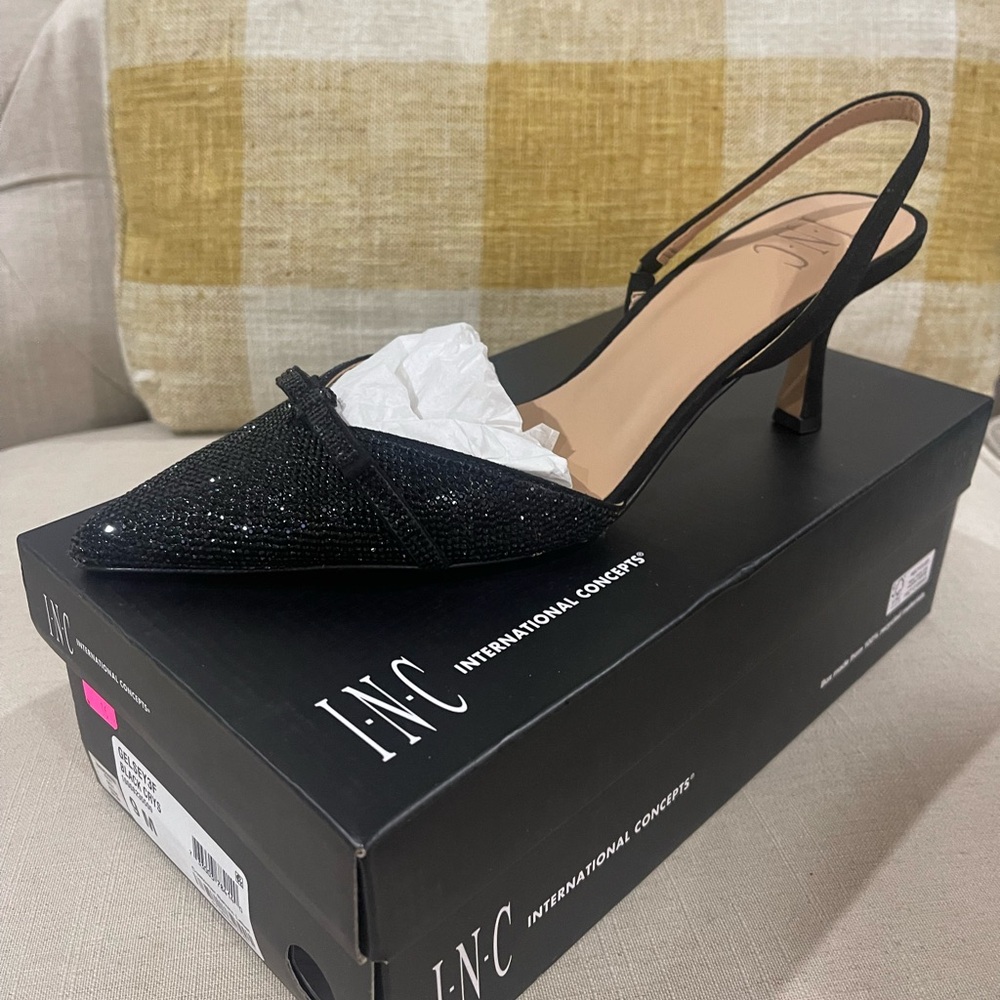 INC black rhinestone bow heels, size 9 Brand New